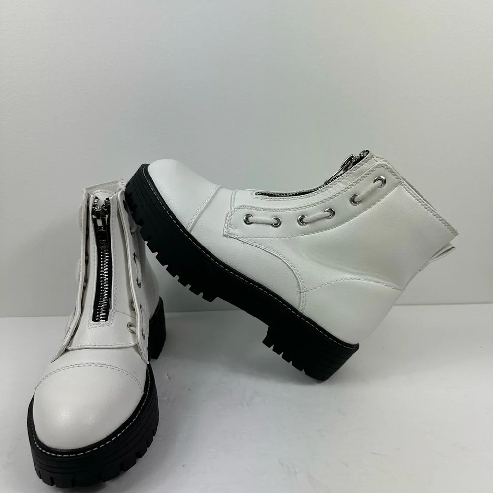 Women’s Sugar White Round Tow Block Combat Boots Size 8.5 - Picture 7 of 8